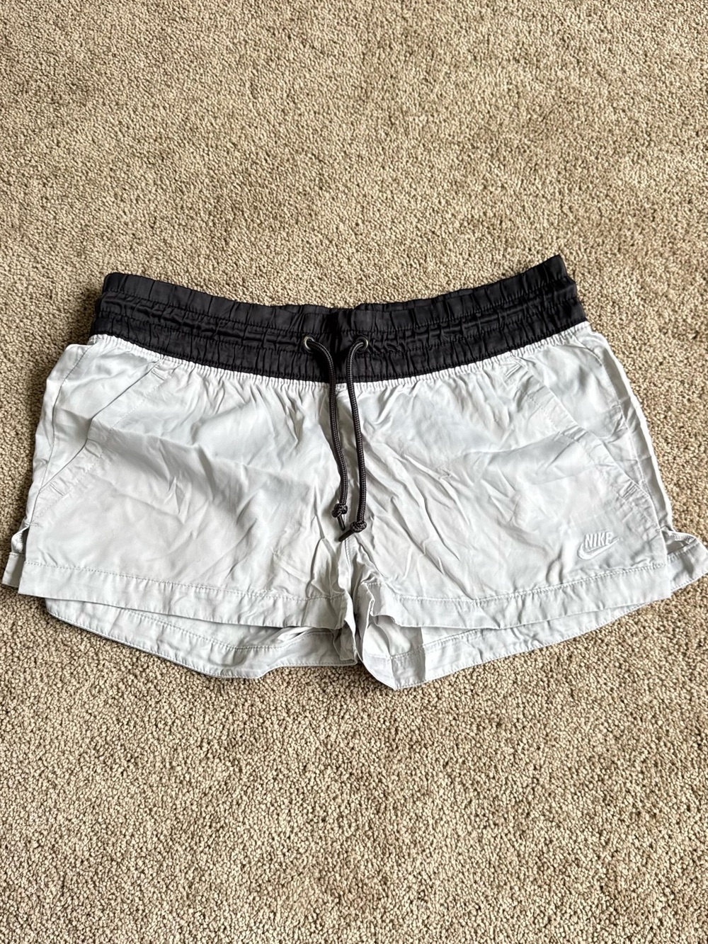Nike Women’s Light Gray Athletic Shorts with Black Waistband